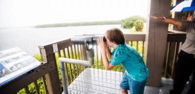 color-blind child sees wildlife in color for the first time through a spotting scope on Sanibel Island